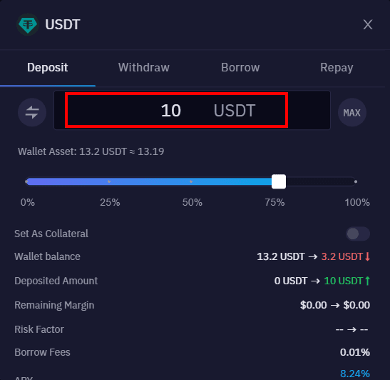 Port Finance deposit form: entering an amount of tokens to lend on Solana