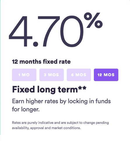 USD Coin offer showing a 4.70% twelve-month fixed interest rate