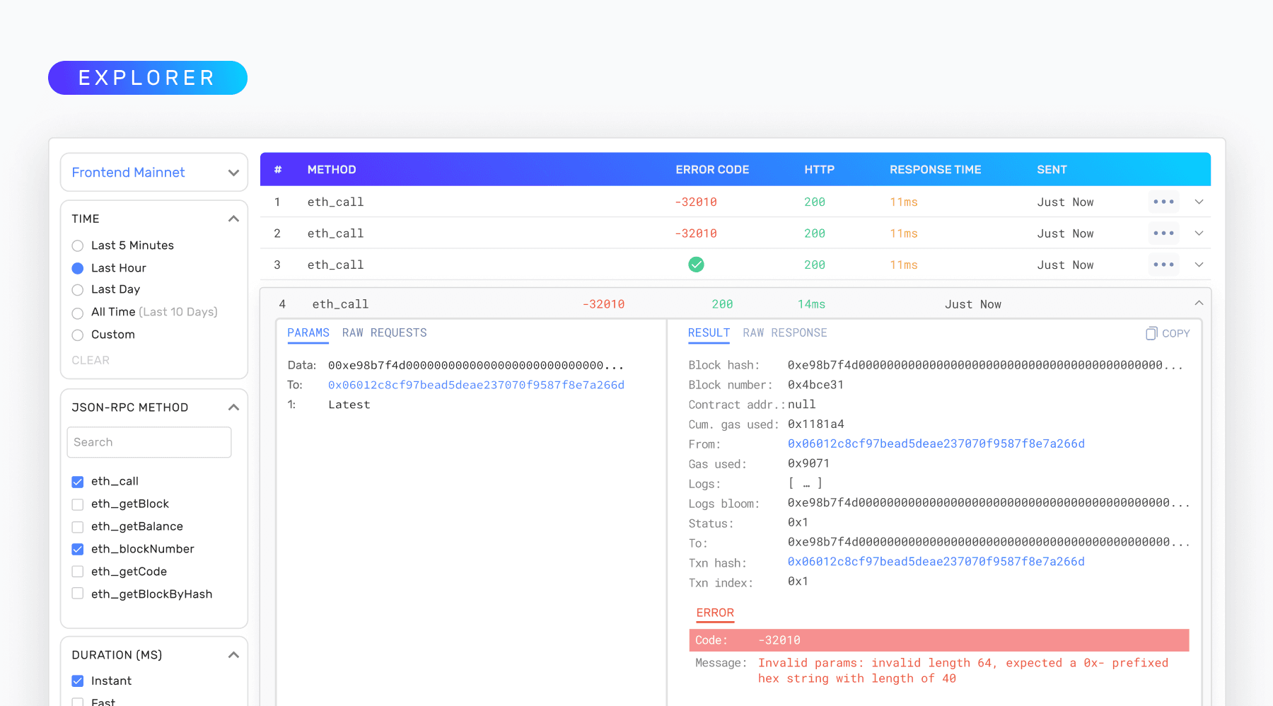 Alchemy Build Explorer: searching historical API requests for errors