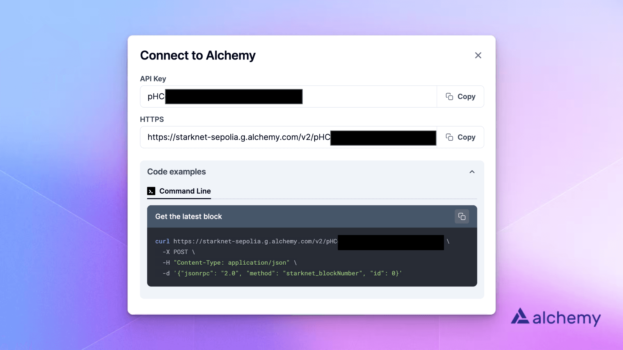 Alchemy dashboard: creating a Starknet Sepolia app and RPC URL