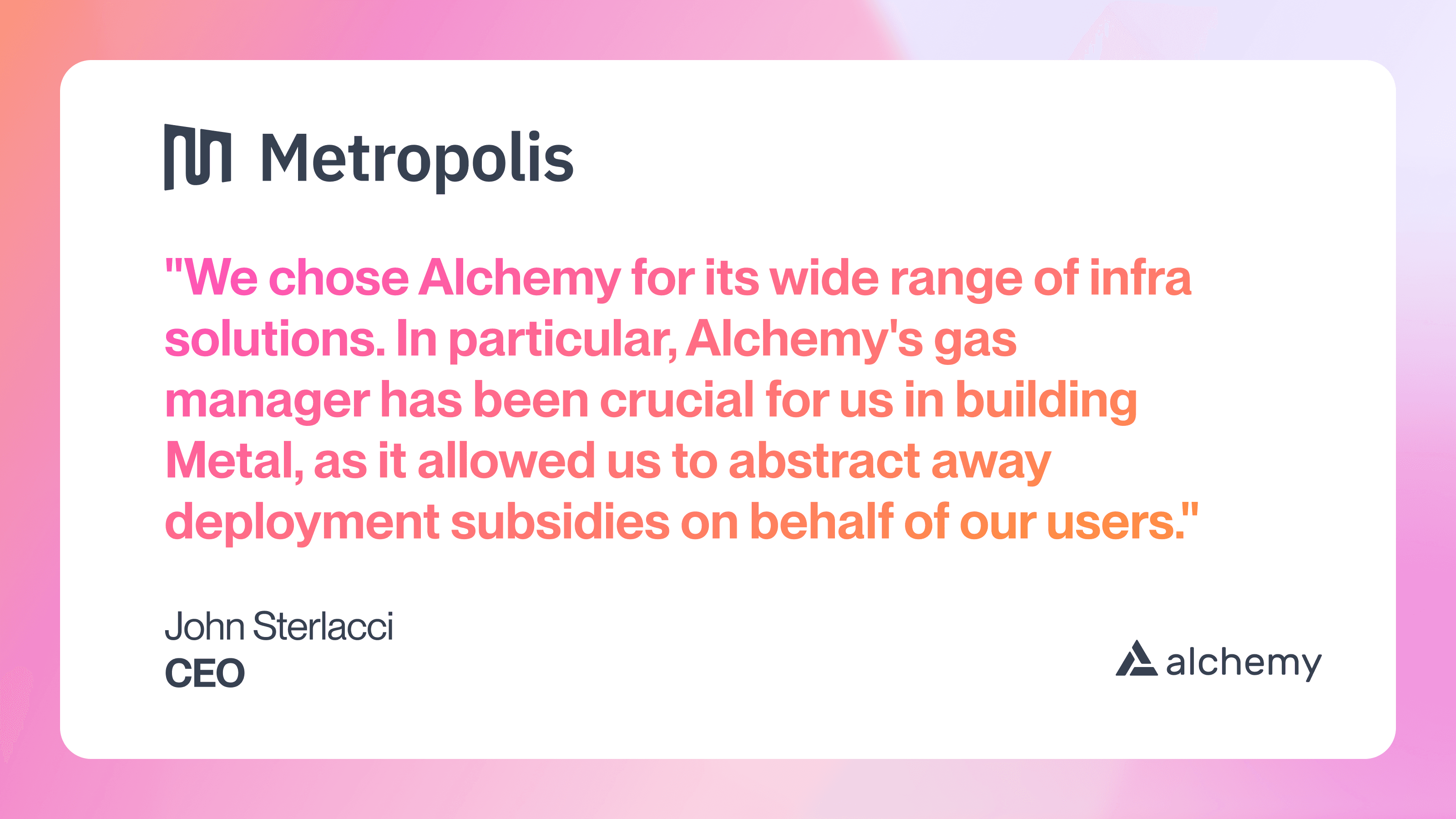 Testimonial from John Sterlacci of Metropolis