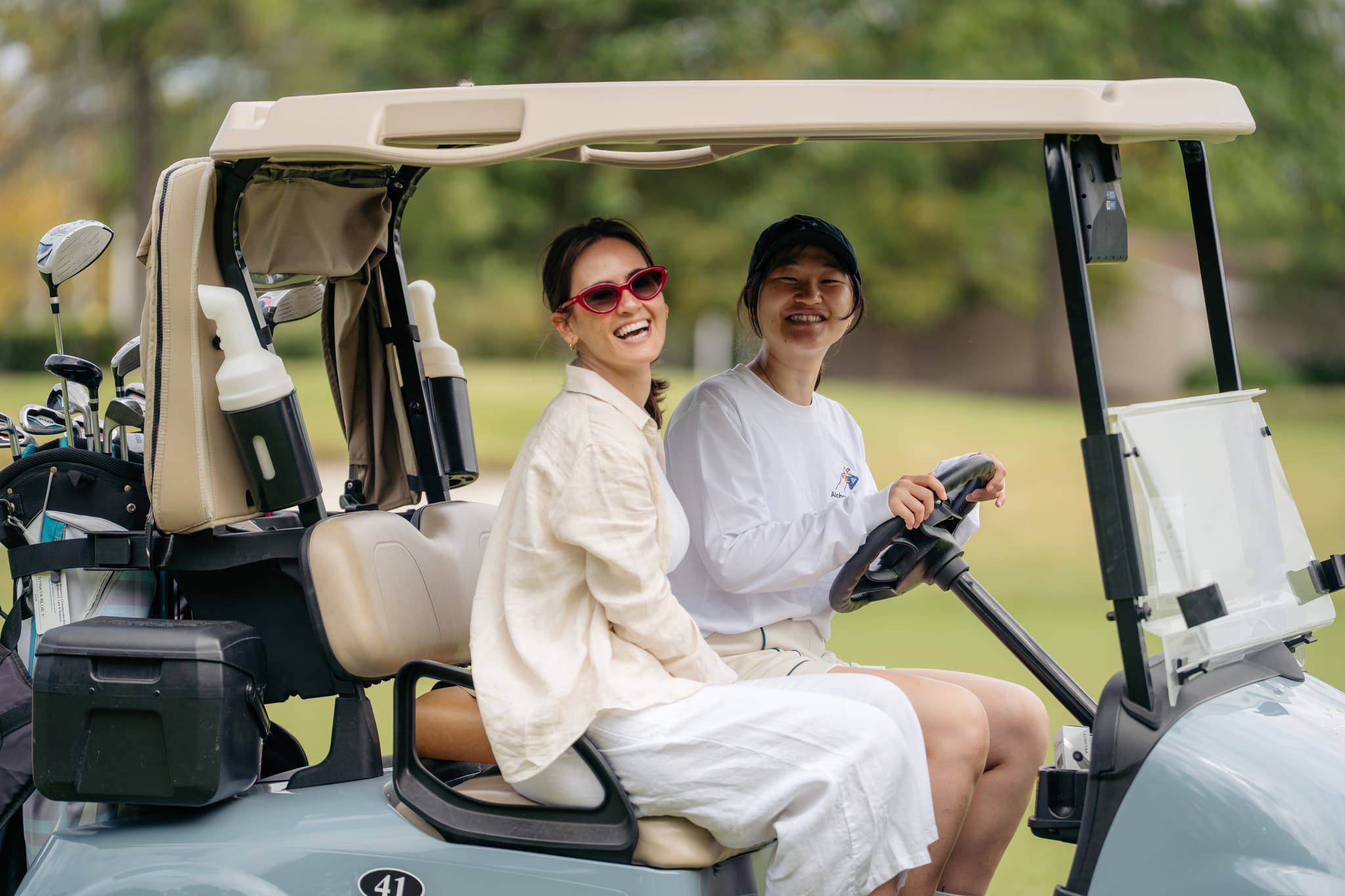 A golf cart ride at an offsite