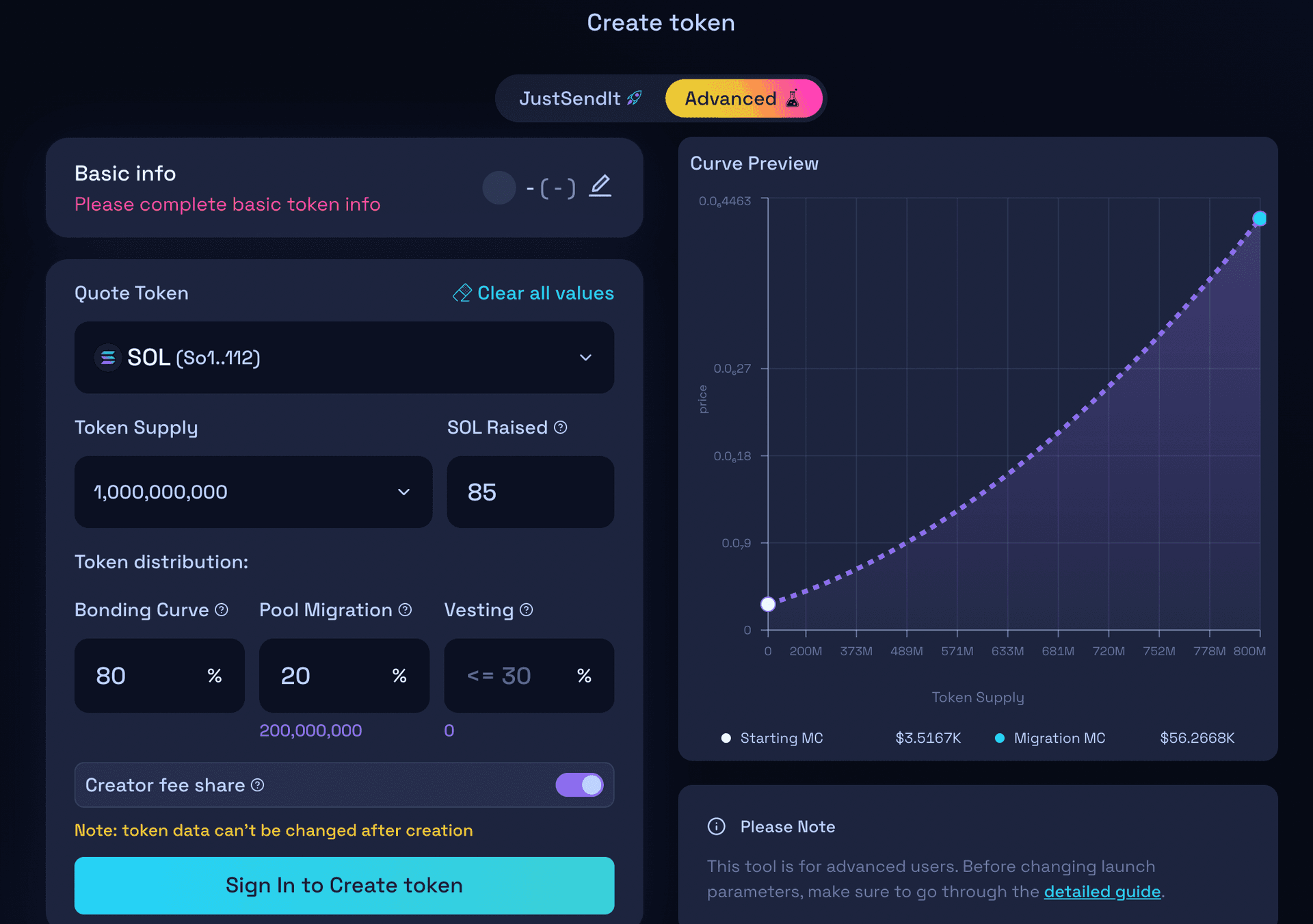 A screenshot of Raydium's token portal