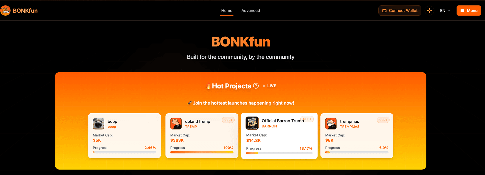 A screenshot of BONK's website