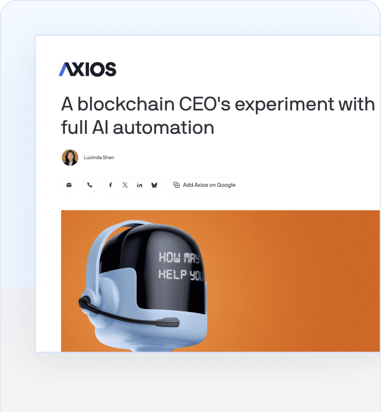 Axios article on Alchemy CEO’s AI agent experiment