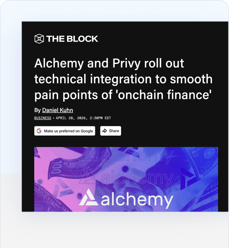 The Block article on Alchemy and Privy’s onchain finance integration