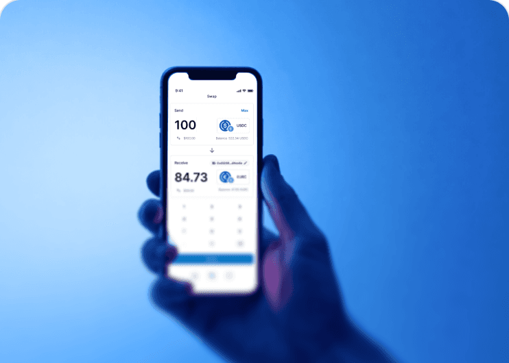 Phone showing a Circle USDC wallet interface
