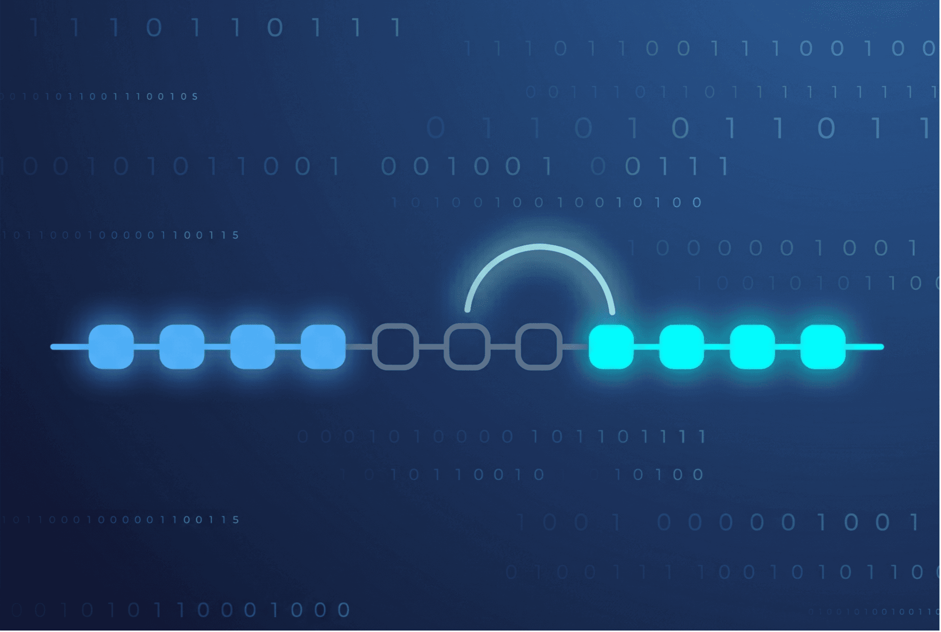 Arco brillante que une un espacio en un flujo de bloques de datos