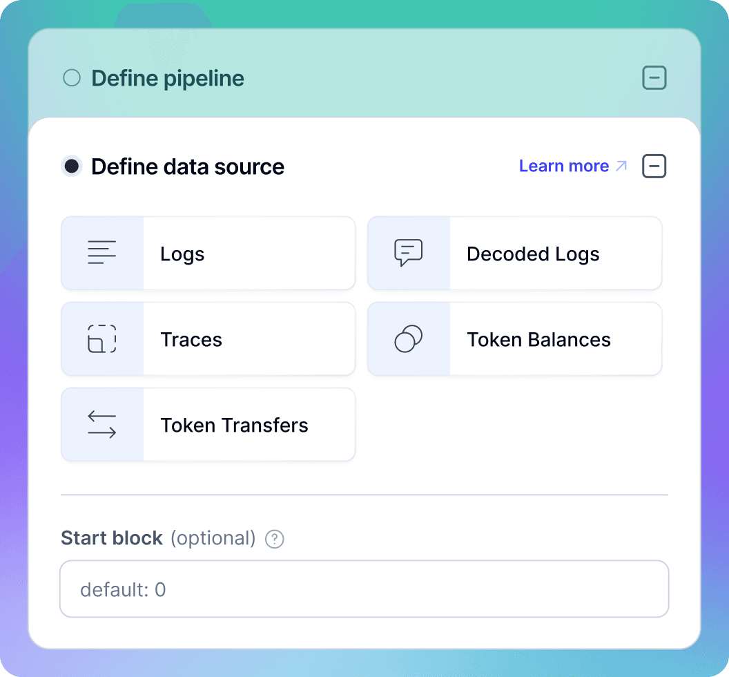select a supported chain and data source