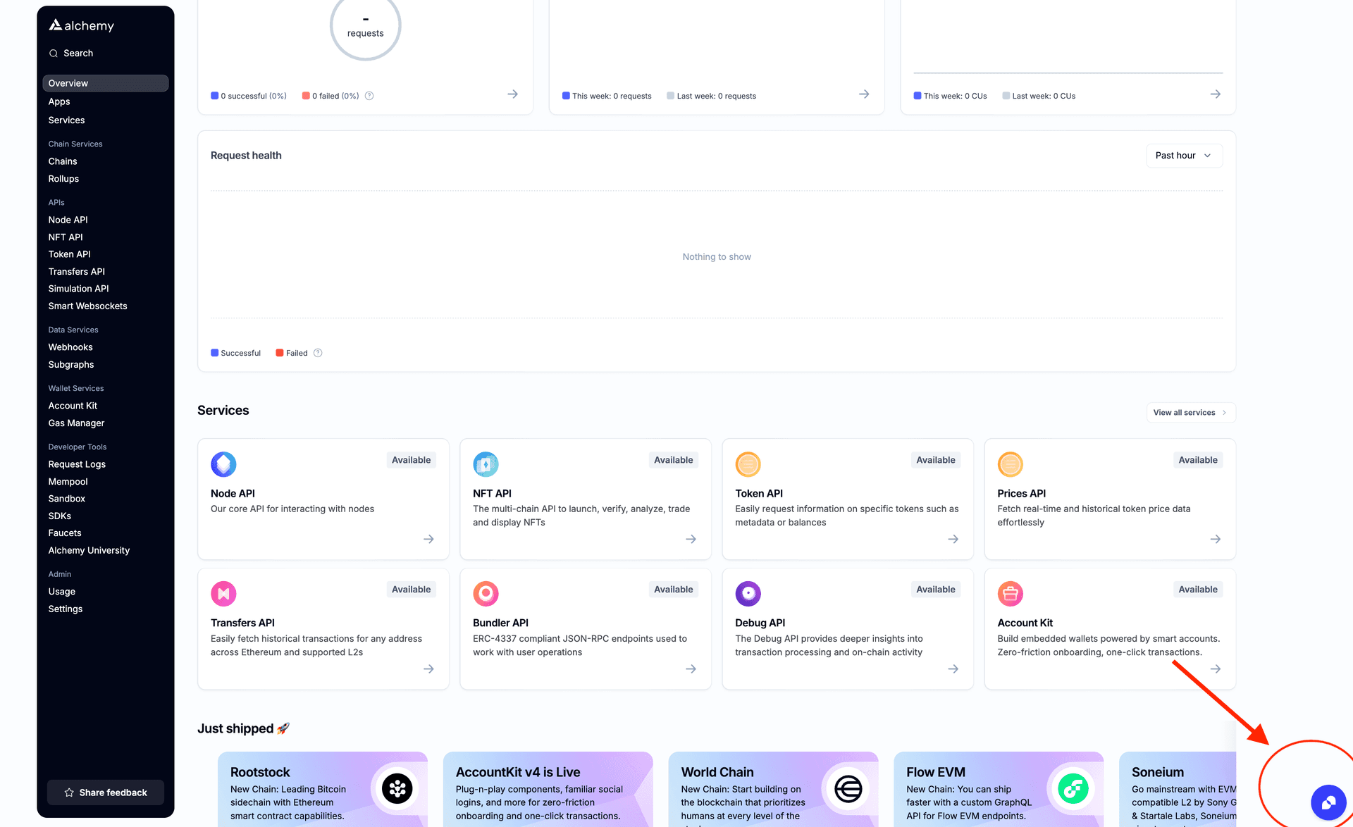 Alchemy dashboard view for web chat support
