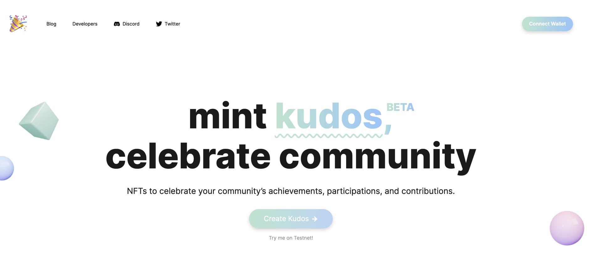 Mint Kudos DAO Achievement Tool - Website Homepage