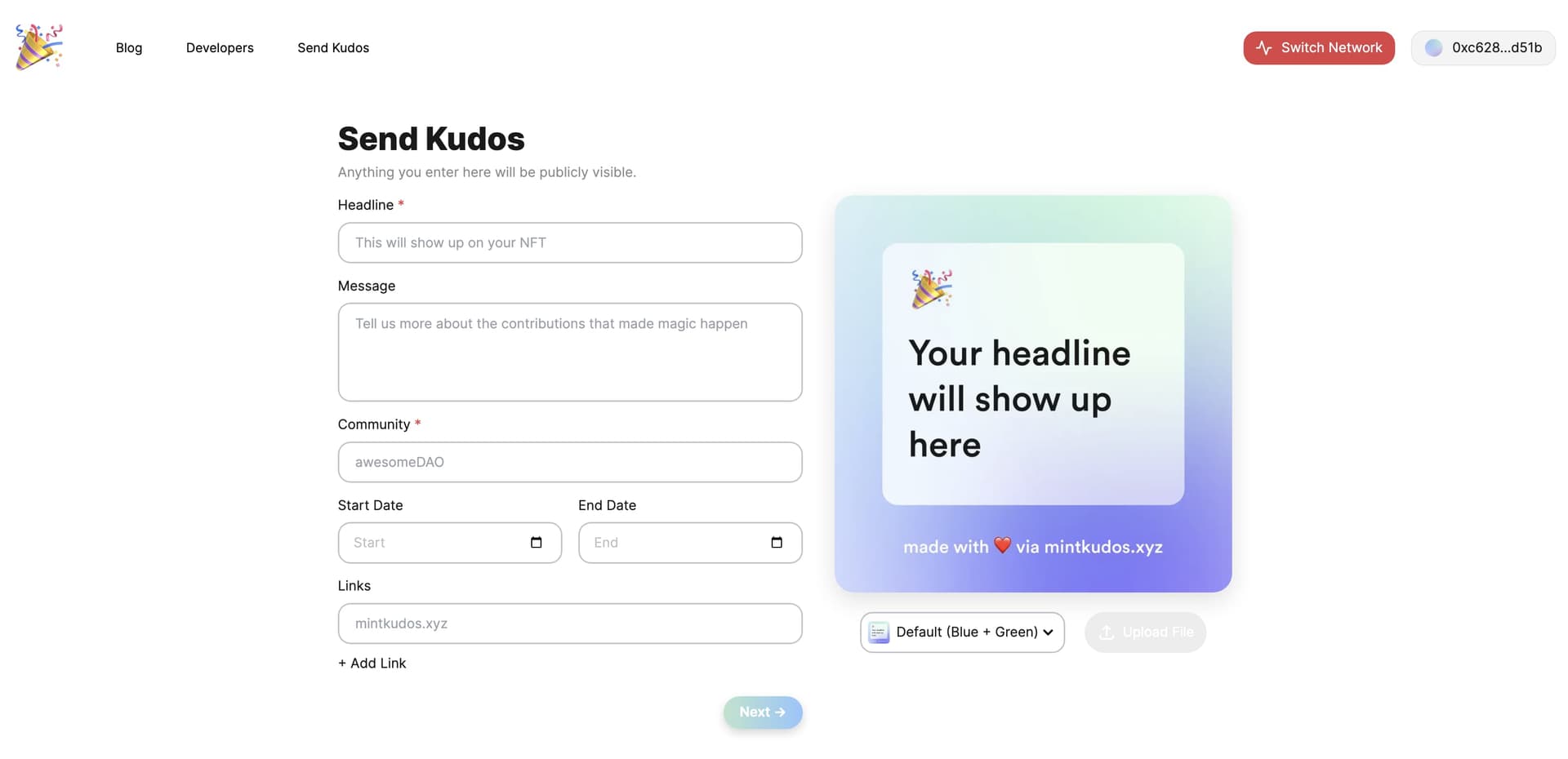 Mint Kudos DAO Achievement Tool - Submit Kudos
