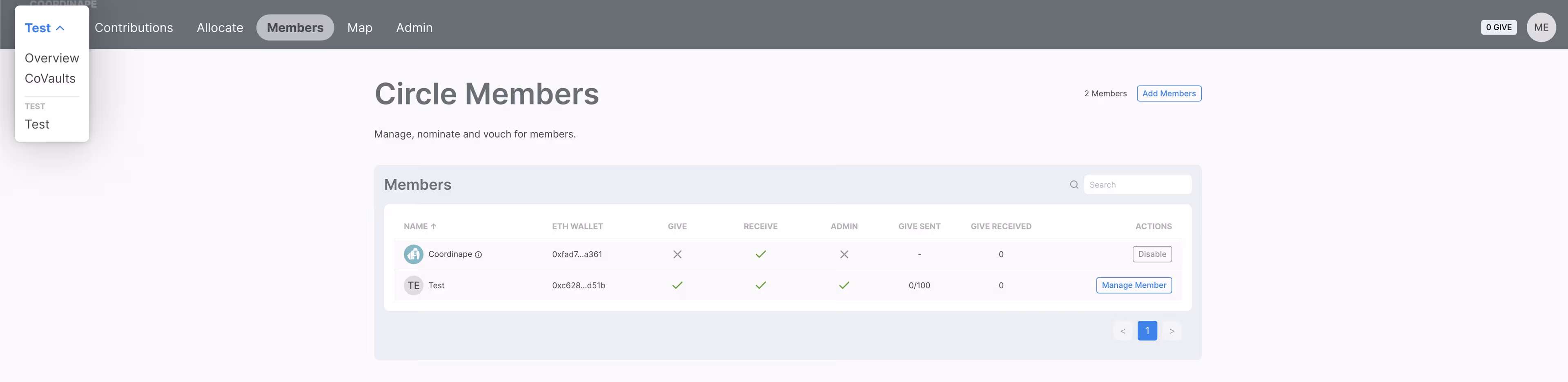 Coordinape DAO Project Management Tool - Circle Members Dashboard