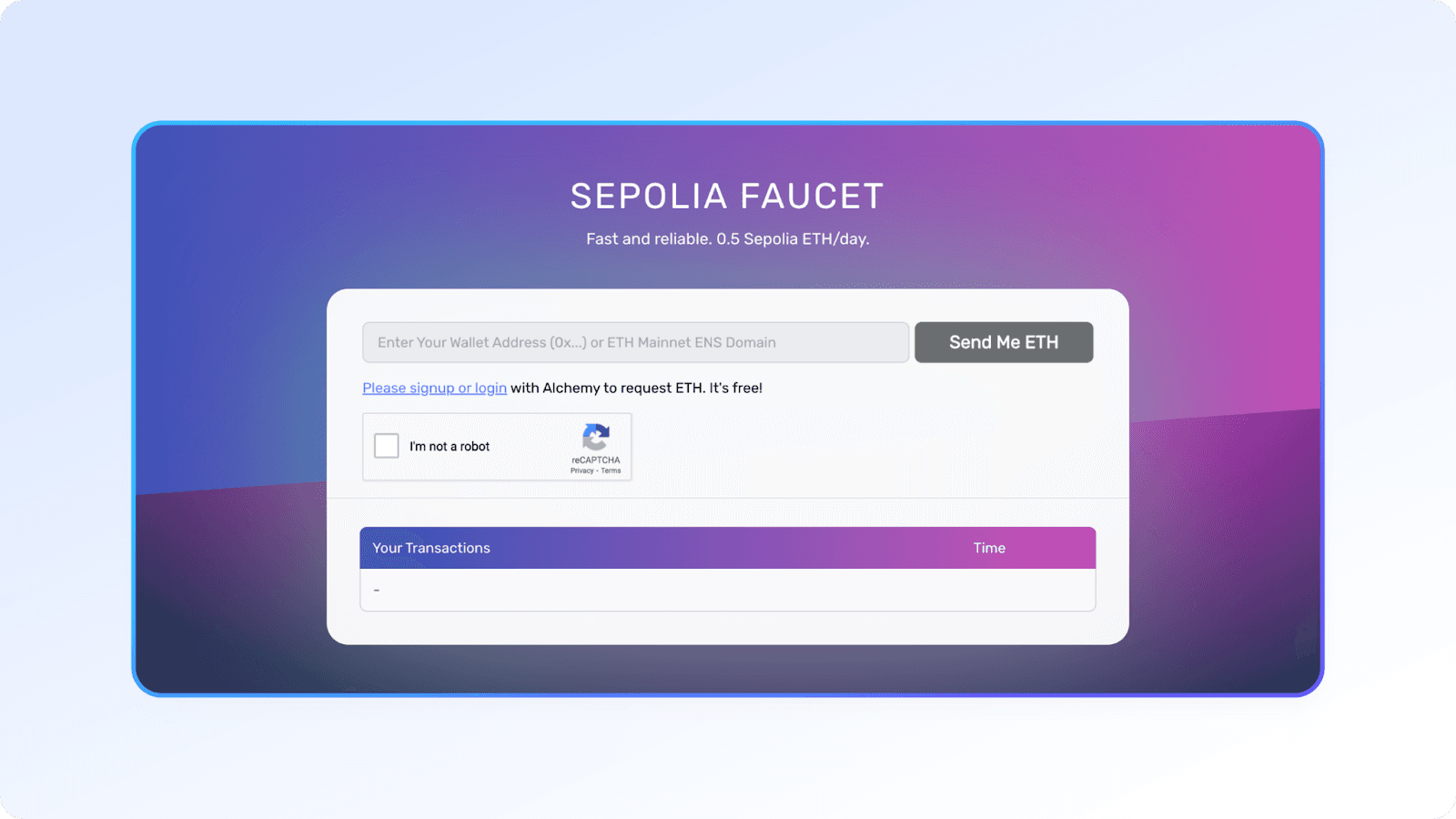 Alchemy Sepolia faucet page for getting free testnet ETH