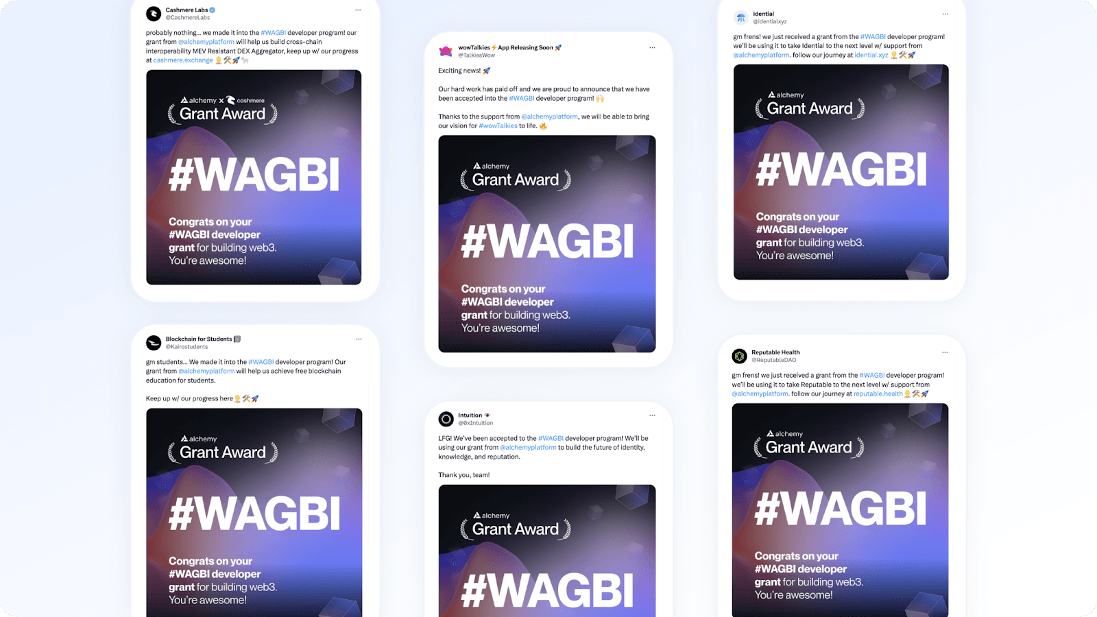 Alchemy WAGBI developer grant program banner offering up to 50,000 dollars in compute units