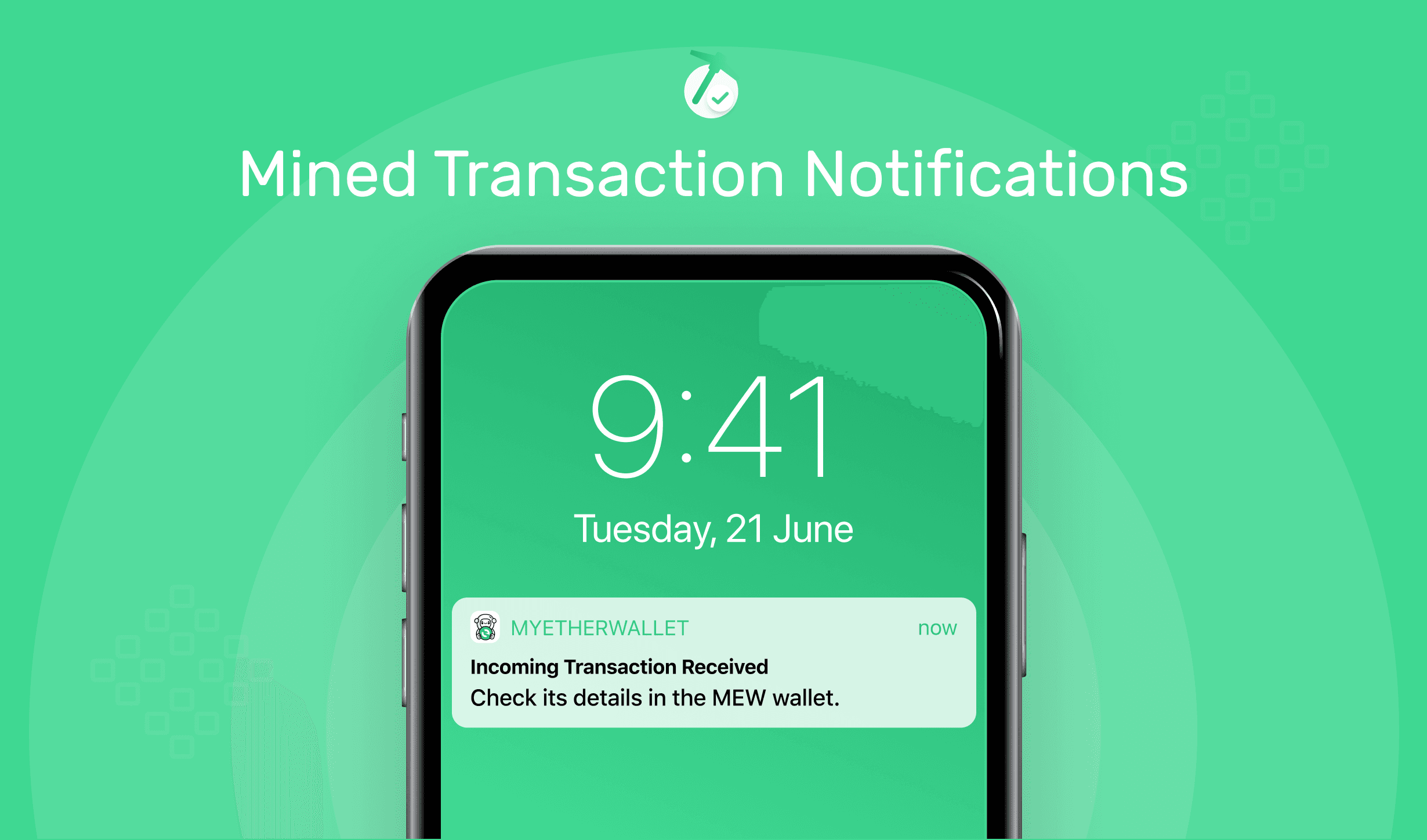 Screenshot of push notifications for my ether wallet DApp.