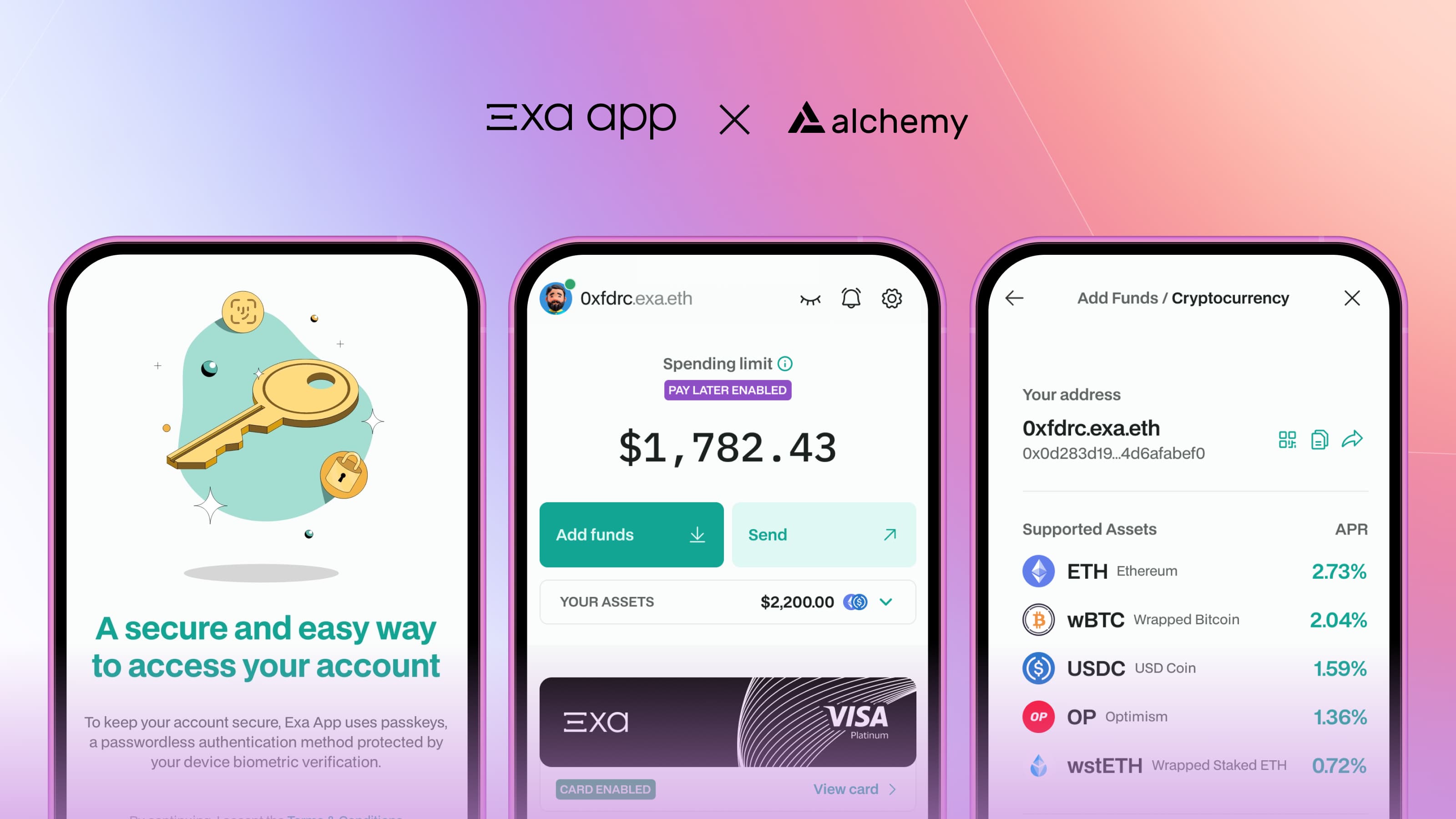 Exa App onchain banking interface on mobile