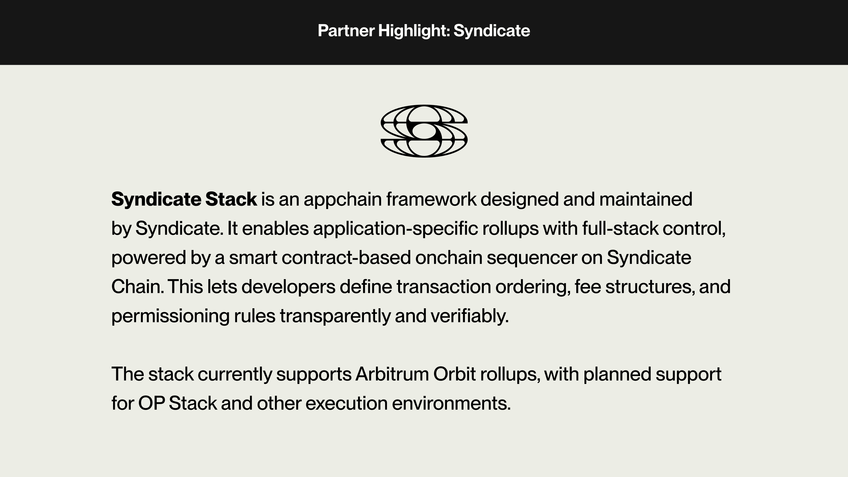 Syndicate partner highlight banner for application-specific rollups