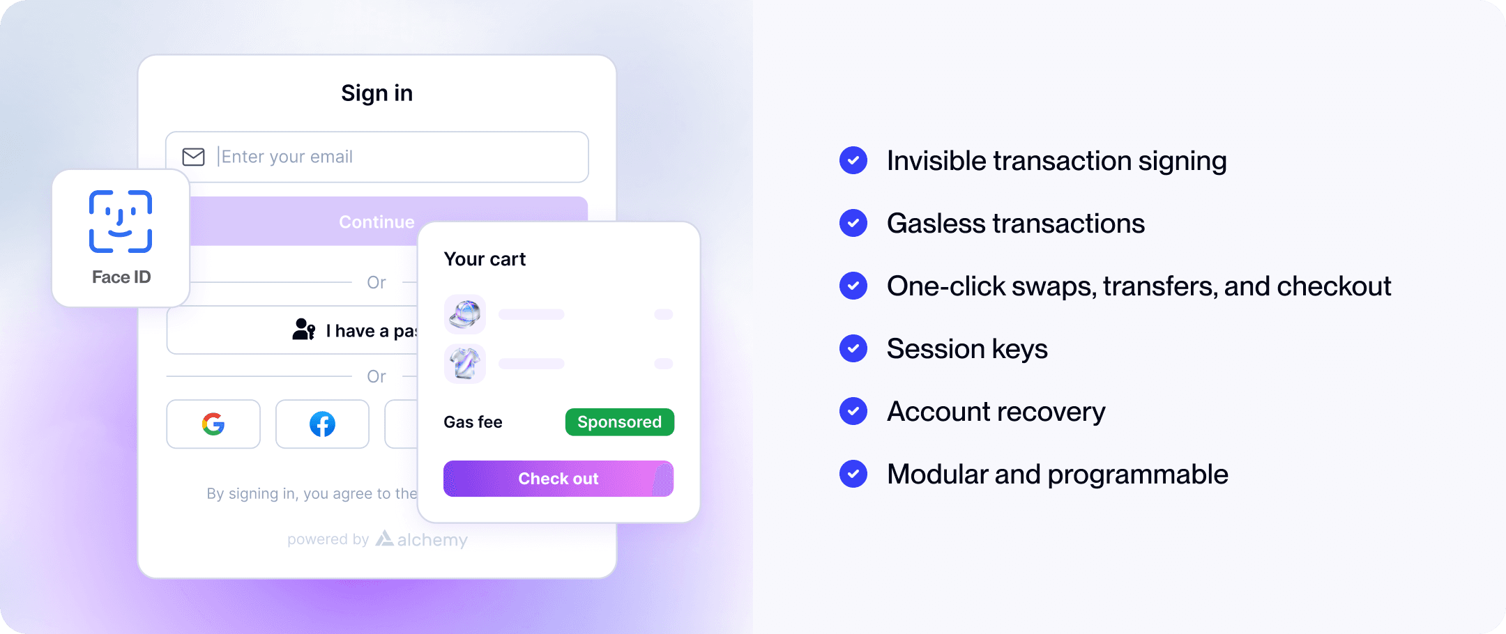 Illustration of modern onchain UX with embedded wallets, social login, and passkeys