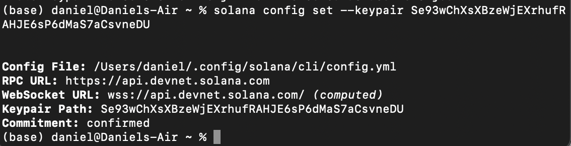 Solana wallet address configuration output