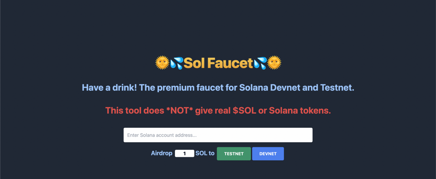 Solana faucet website interface