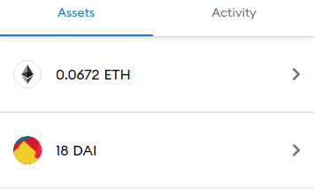 DAI and ETH in metamask wallet