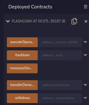 Deployed Contracts' flash loan and contract address 