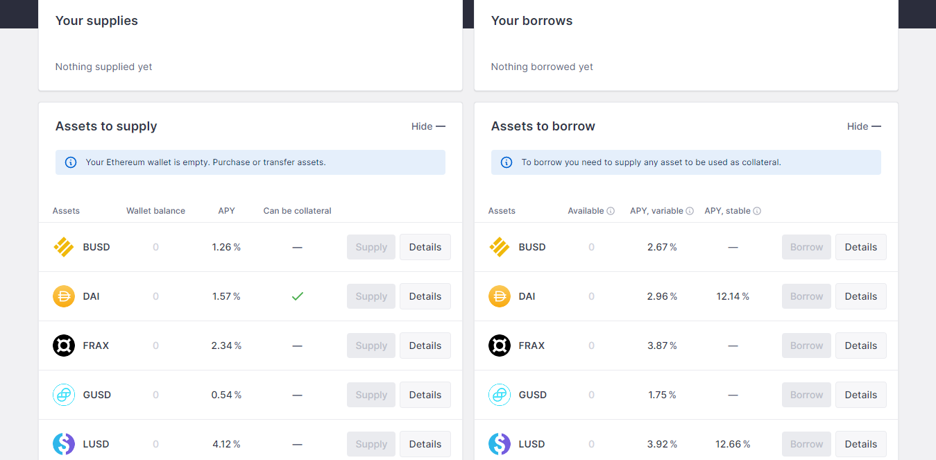 Choose the Token You Want to Lend or Borrow on Aave