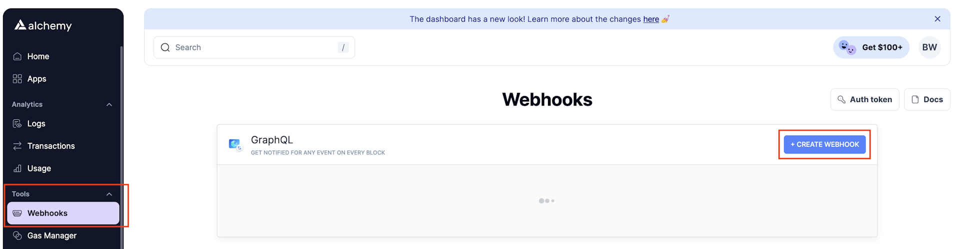 Create a GraphQL Webhook from Alchemy's Dashboard
