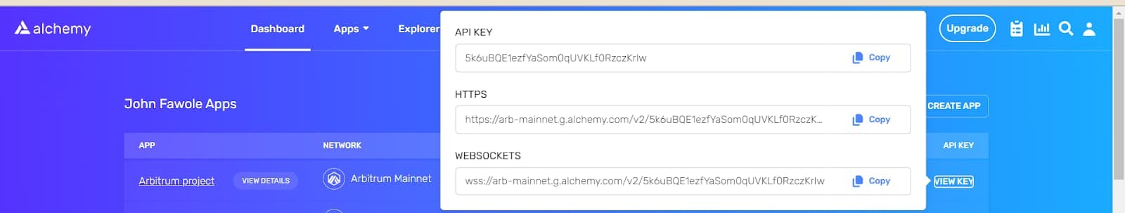 Alchemy API keys for Arbitrum project