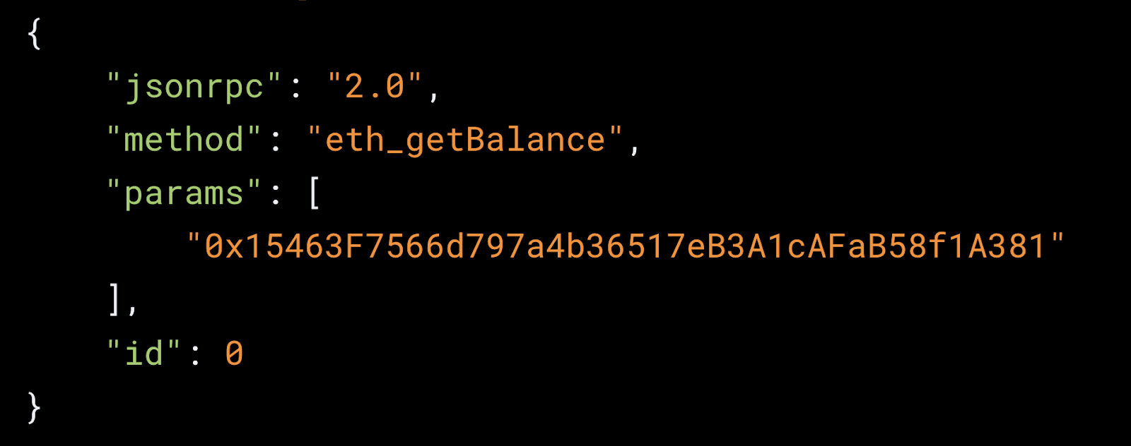 To query a node for a balance of an account, you would send the following JSON object to the node