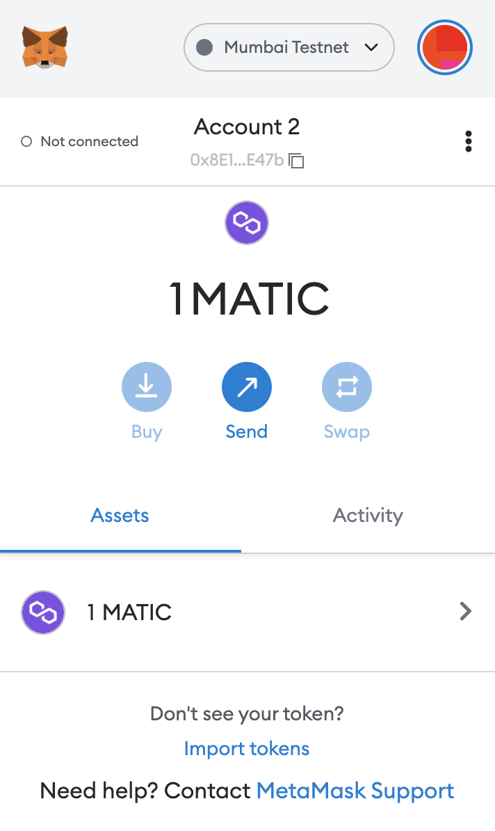 Confirmation of sent Matic testnet token