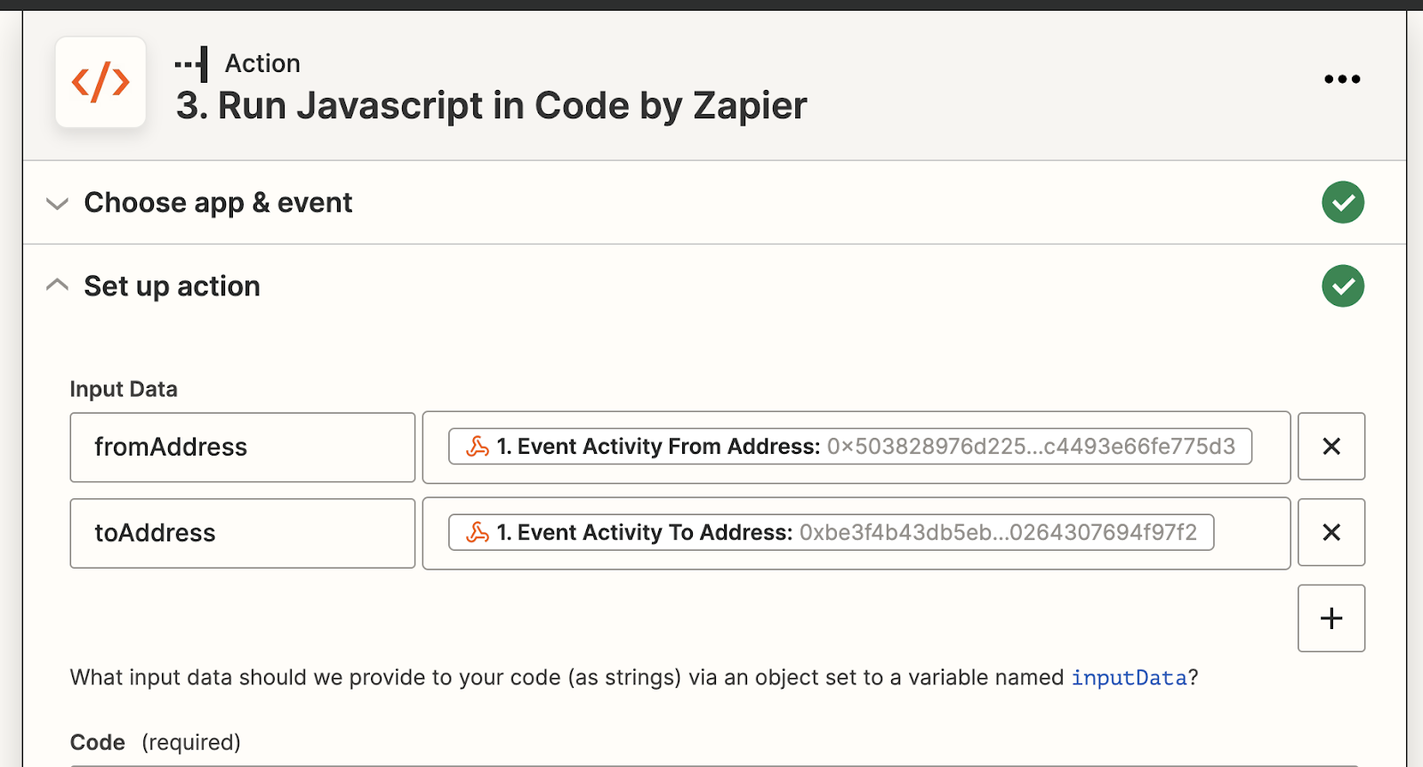 Run Javascript in Code by Zapier