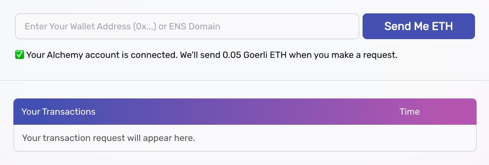 Goerli faucet for getting test ETH.