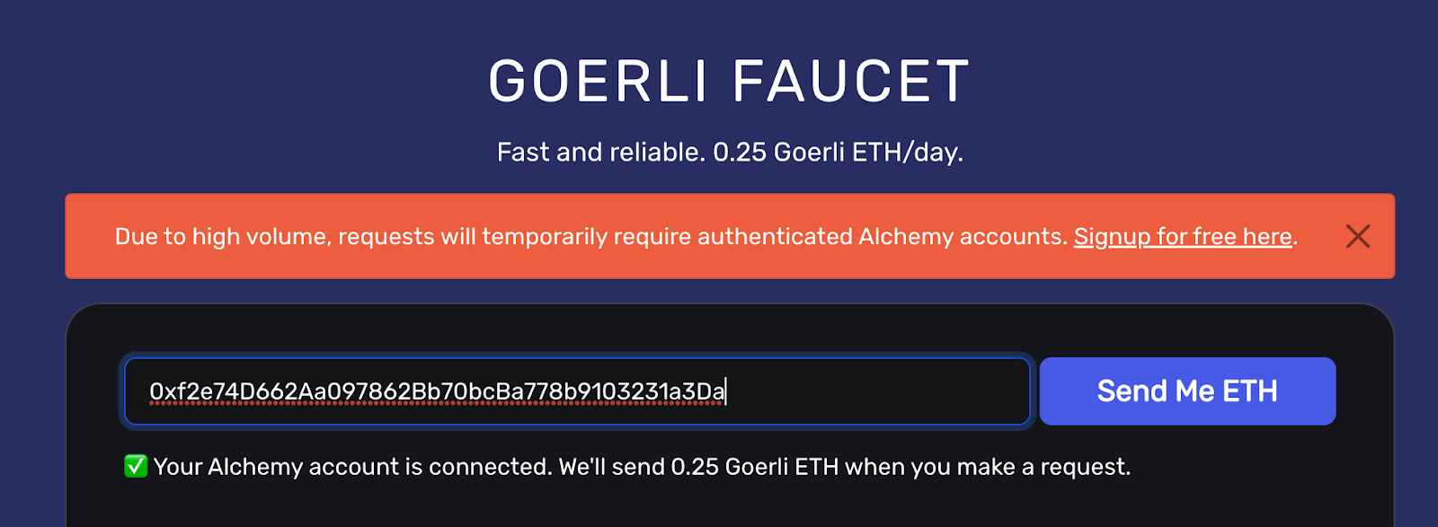 Get testnet ETH from the Goerli Faucet