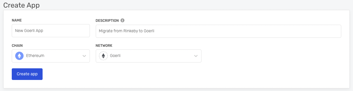 Create a new Goerli app from the Alchemy dashboard.
