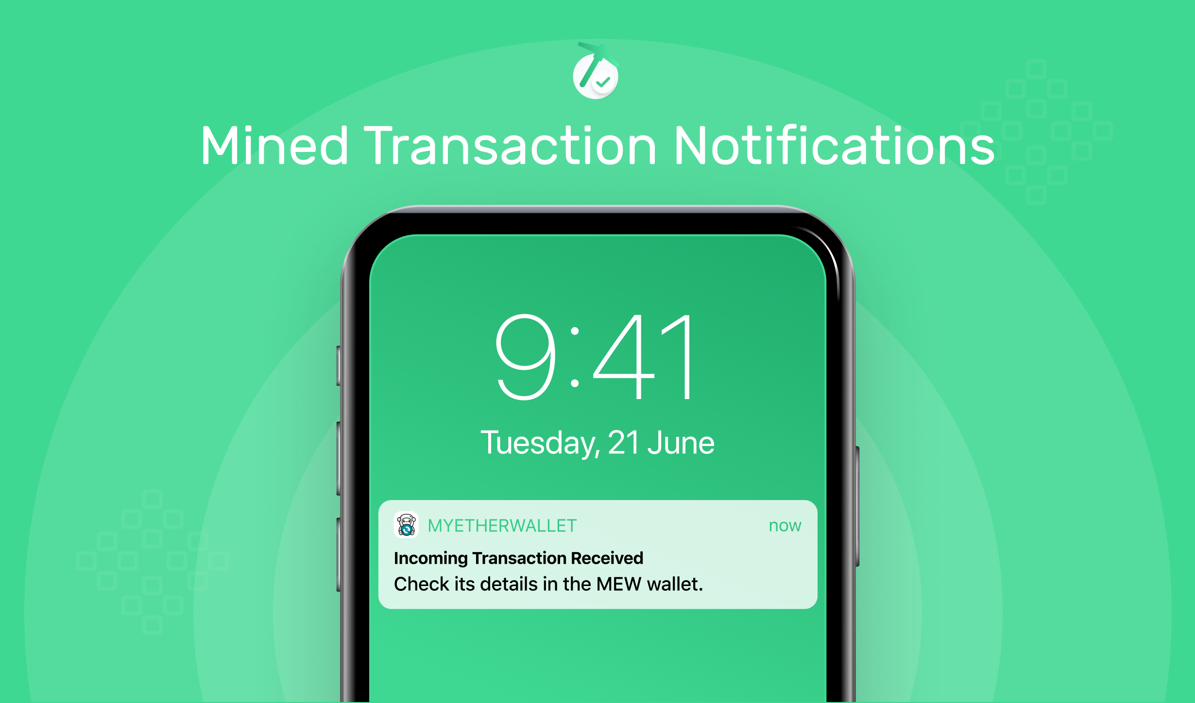 Screenshot of push notifications for my ether wallet DApp.