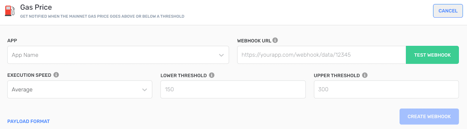 Screenshot of configuring the gas price thresholds using Alchemy