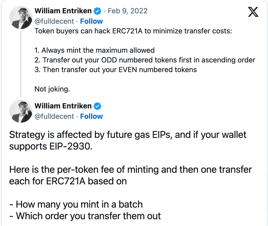 Making subsequent transfers cheaper to execute