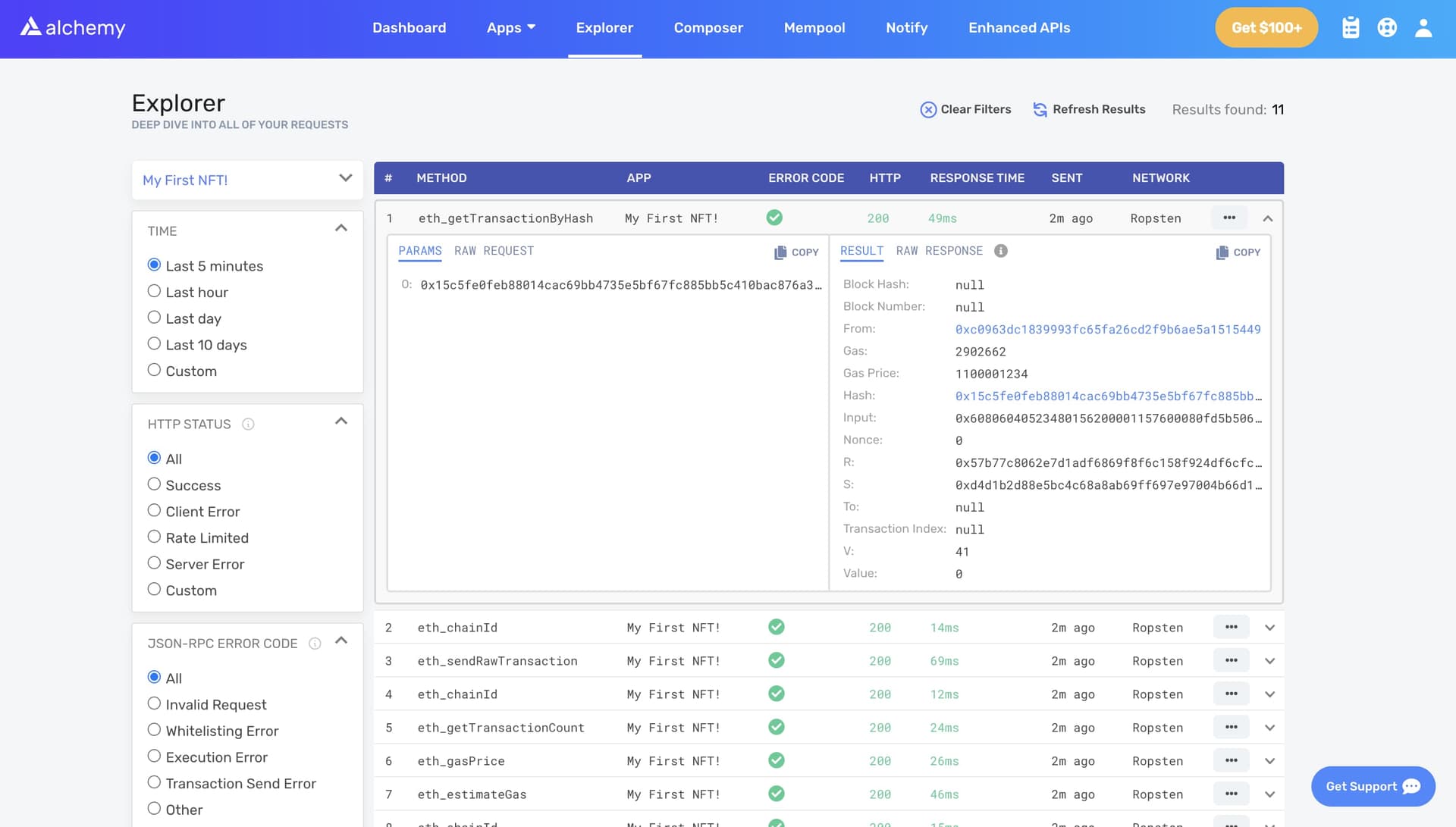 Navigate to the Explorer tab in our Alchemy dashboard