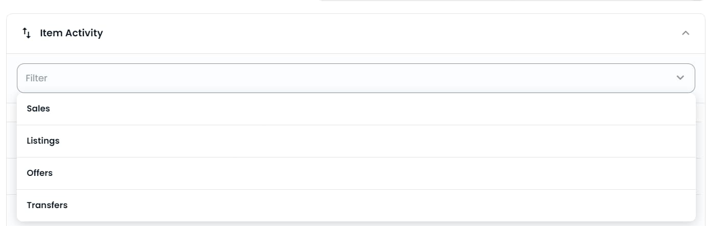 Filter the item based on sales, listings, offers, and transfers