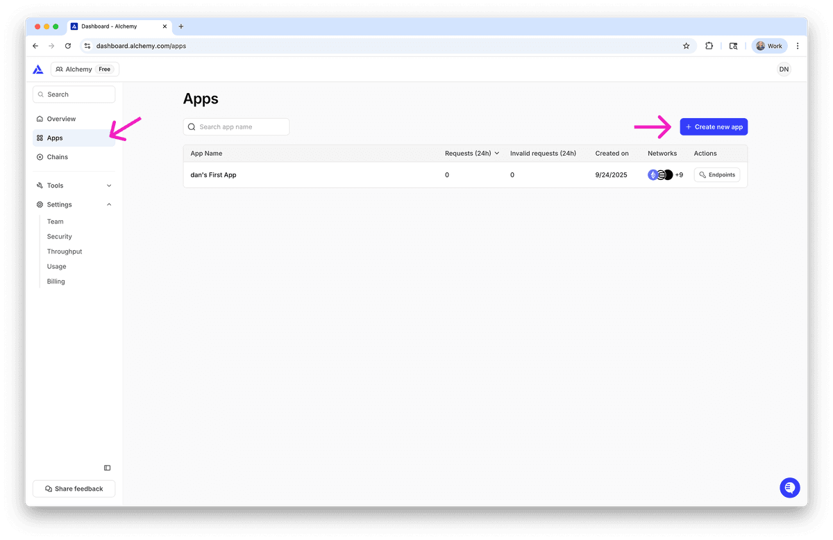 Create an Alchemy API key | Alchemy Docs