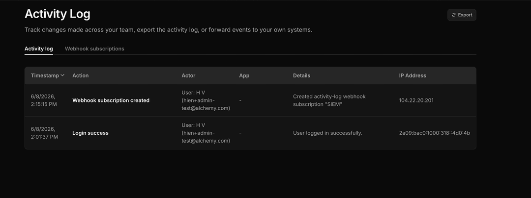 Activity Log | Alchemy Docs