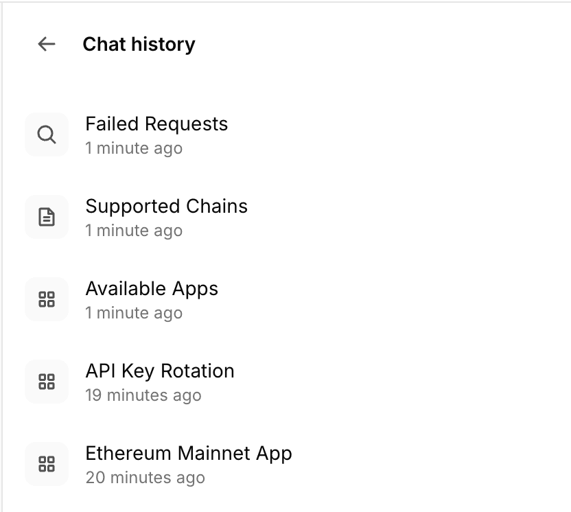 Chat history in the AI Assistant panel.