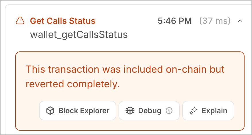 Debug button in the Wallet API Log detail panel