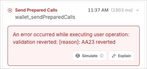 Simulate button in the Wallet API Log detail panel