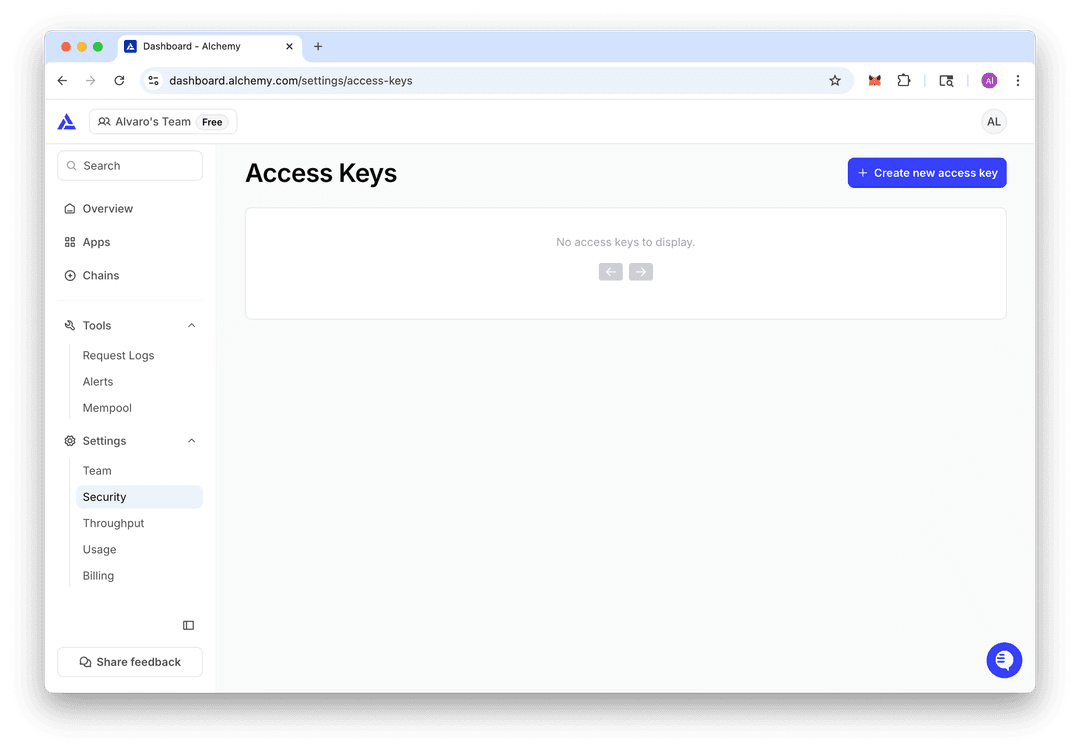 How to Create Access Keys | Alchemy Docs