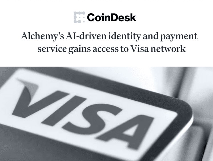 CoinDesk article on Alchemy’s Visa network partnership