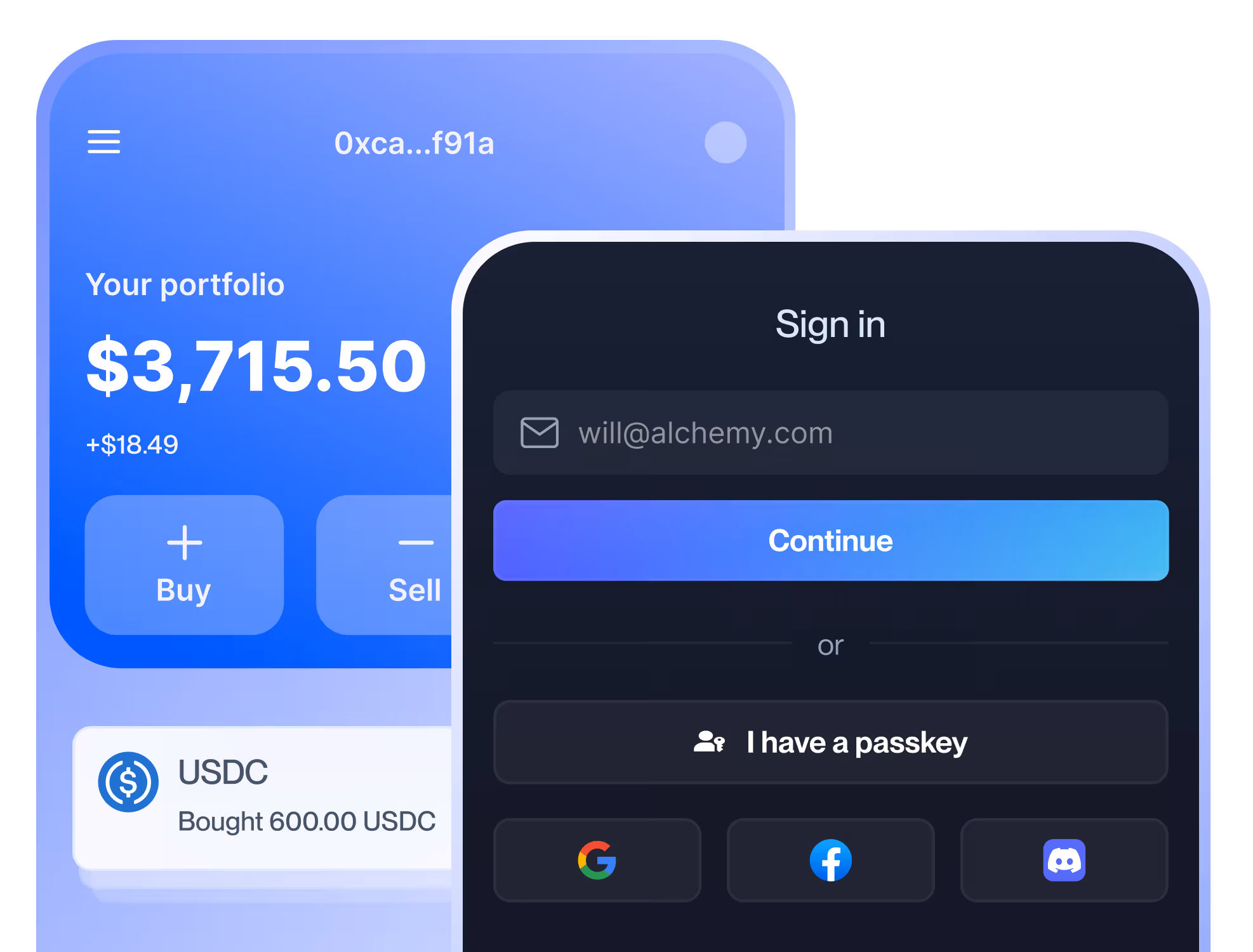 Mobile app UIs of Alchemy customers